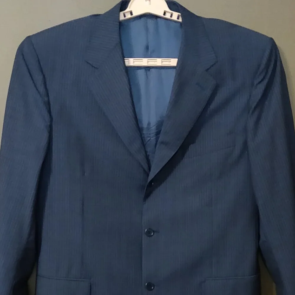 Canali Italian Wool Suit Jacket Blue Pinstripe 3 Button Double Vent 44L